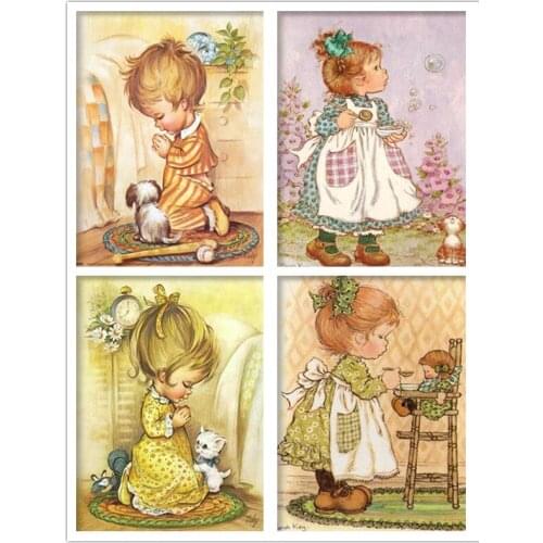 5D Full Square Round Drill Diamond Painting Vintage Little Girl Cartoon Diamond Mosaic Embroidery Cross Stitch DIY Room Decor