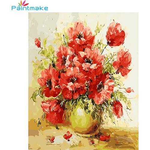 Paintmake DIY Paint By Numbers Pictures red Flower Oil painting on canvas For Home Decor Wall Art Picture Gift 40*50cm