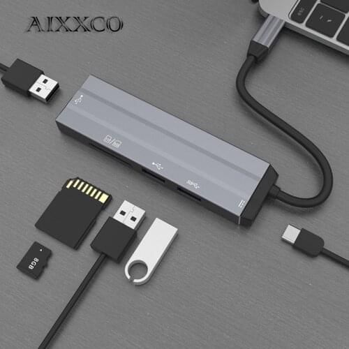 AIXXCO USB 3.1 Type-C Hub To HDMI Adapter 4K USB C Hub with Hub 3.0 TF SD Reader Slot PD for MacBook Pro/Air/Huawei Mate