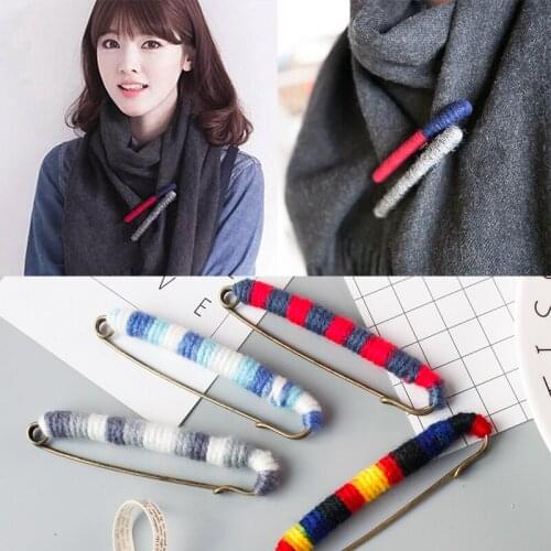 Korean Version Colorful Wool Wrapped Around The Scarf Shawl Button Brooch Female Fashion Jewelry Accessories