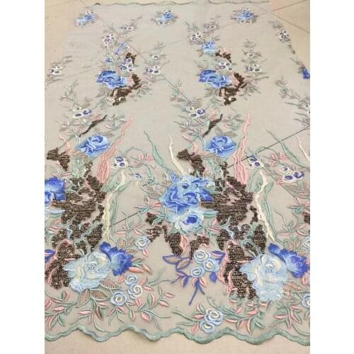 Beautiful french net lace fabric with sequins high quality nigerian embroidered lace fabric BZL-91109 for party dress