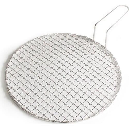 304 stainless steel round barbecue net baking tray roasted steel mesh BBQ grill charcoal BBQ net with handle