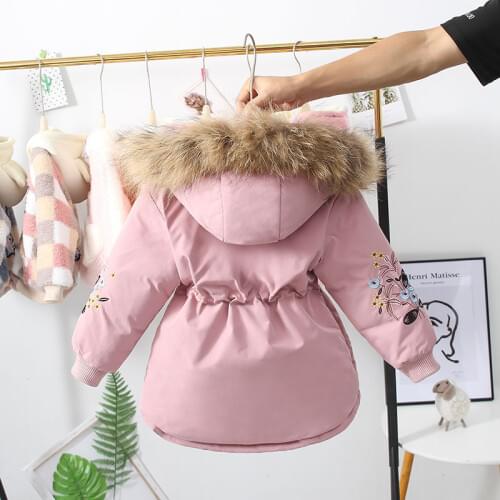 Winter Warm Velvet Thick embroidery Jacket Girls Childrens Cotton Clothing Autumn and Winter Cotton Hooded Coat HPY001