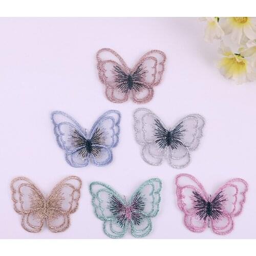 Layer mesh butterfly patch Layers Embroidered wedding dress decoration patch patch 5cm color double butterfly embroidery