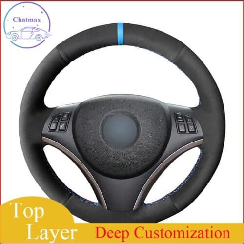 For BMW E90 E91 E92 E93 X1 E84 E87 Custom Made DIY Anti Slip Black Suede Hand Sew Steering Wheel Cover anti-slip all season