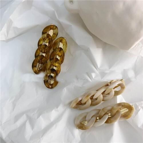 2020 New Trendy Vintage Acetic acid Acrylic Resin Chain Barrettes Hair Clips For Women Fashion Hairpins