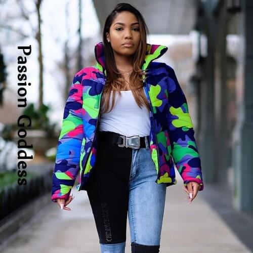 Autumn Women Camouflage Puffer Jacket Cool Warm Zipper Bubble Coats Stand Collar Parkas Down Camo Jacket Male Female Outcoat 4XL
