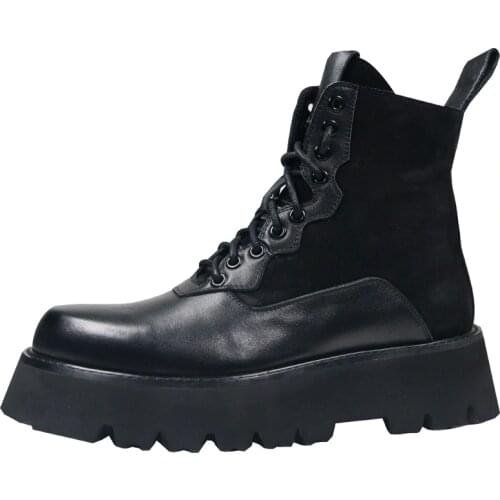 Owen Seak Men Boots Genuine Leather High-TOP Ankle Height Luxury Trainers Casual Lace-up High Street Zip Flats Autumn Shoes