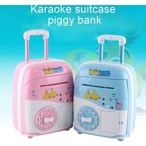 Portable Karaoke Player Suitcase Piggy Bank Trolley Case Microphone Kids Toy Parent-child Interactive Educational Games Toy Gift