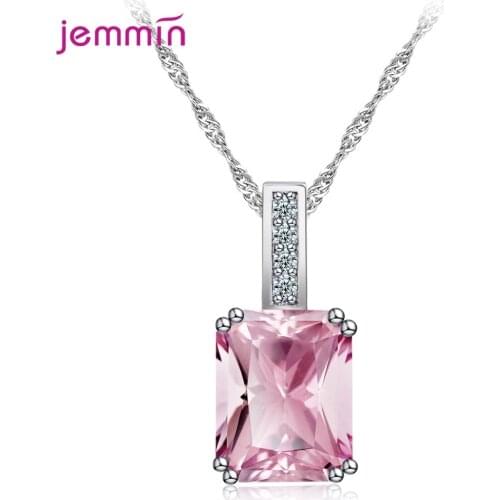 Luxury Women Fine 925 Sterling Silver Zircon Crystal Pendant Geometric Choker Necklace Transparent Fashion Party Jewelry