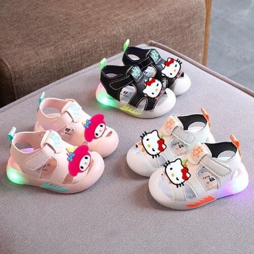 Sanrio Hello Kitty childrens sandals 2021 new girl Baotou childrens shoes boy cartoon beach shoes baby light-up toddler shoes