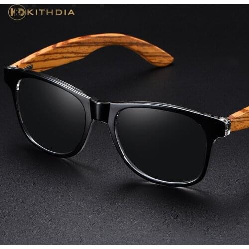 KITHDIA Zebra Wooden Polarized Sunglasses Men Mirror Sun Glasses Male UV400 Wooden Temples Sunglass Shades