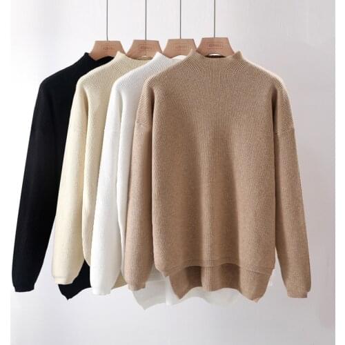 Chic Loose Sweater Women Pullover Casual Turtleneck Long Sleeve Oversize Knit Sweater Female Jumpers Split chic thick sweater