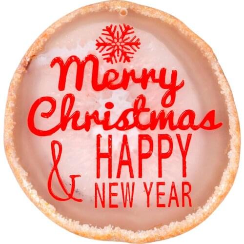 TUMBEELLUWA Natural Agate Slices Geode Crystal Engraved merry christmas & HAPPY NEW YEAR Christmas Ornament Home Decoration