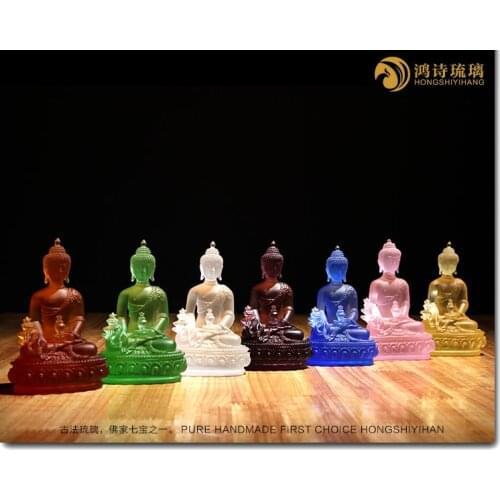 Unique figure of Buddha HOME efficacious Talisman Protection # Retro Tibetan Medicine Guru Buddha Colored Glaze Buddha statue