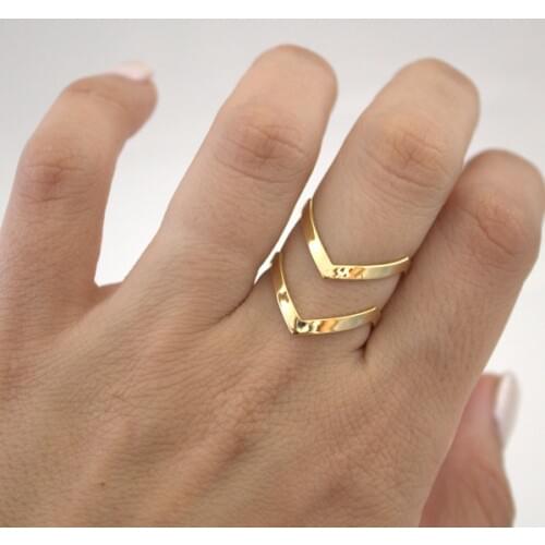 Jisensp Vintage Jewelry Retro Double V-Shaped Ring Boho Knuckle Midi Finger Rings Adjustable Anillos Geometric Bague Femme R248