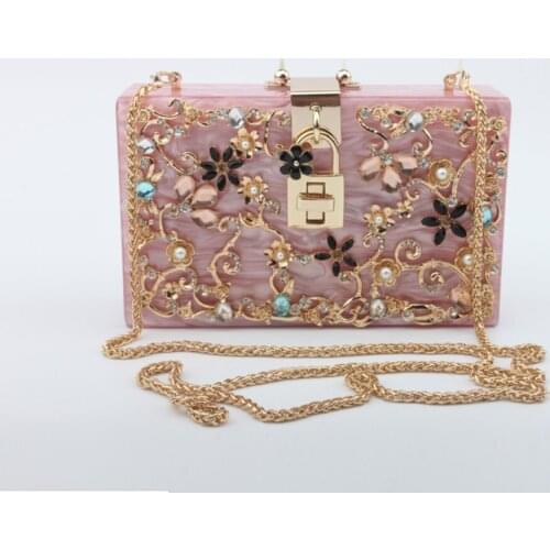 Solid White Women Acrylic Box Clutch Evening Purse Bag Ladies Casual Metal Clutches bags Handbags Party Dinner cross body Bag