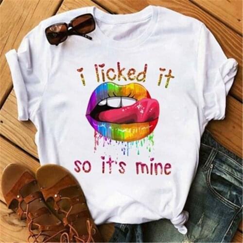 Summer 2021 New Womens Straight T-Shirt Round Neck Short Sleeve Lip Print Top Fashion Comfortable Modal Womens Clothing C006