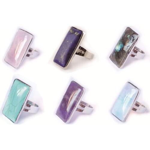 Druzy Fashion Wedding Opal Rings for Women Rose-Color Crystal Cubic Square Shape Amethysts Ring Vintage Jewelry Free Shipping