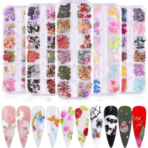 1 Set Wood Pulp Chips Flower Stickers for Nail Art Decorations Christmas Nails Accessories 2021 Halloween Stickers for Manicure
