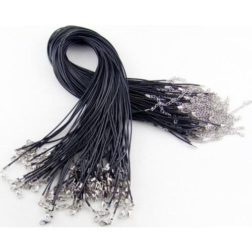 10Pcs/lot 45cm Black Leather Chains Necklace Charms With Lobster Clasp DIY Jewelry Making Findings String Cord Accessories 2mm