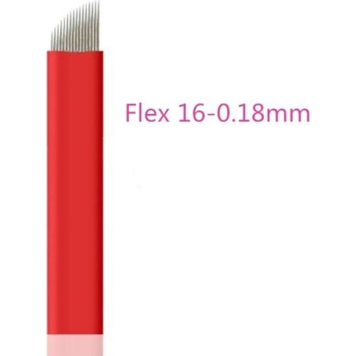 100 Pcs 0.18 mm Red 16 Pins Permanent Makeup Eyebrow Tattoo Blade Microblading Needles For 3D Embroidery Manual Tattoo Pen Ma