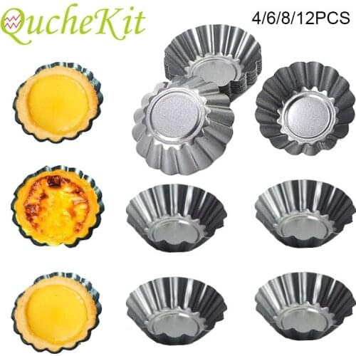 4/6/8/12Pcs Carbon Steel Egg Tart Mold Non-stick Ripple Reusable Pizza Cake Muffin Tartlets Baking Cup Removable Pans Bakeware
