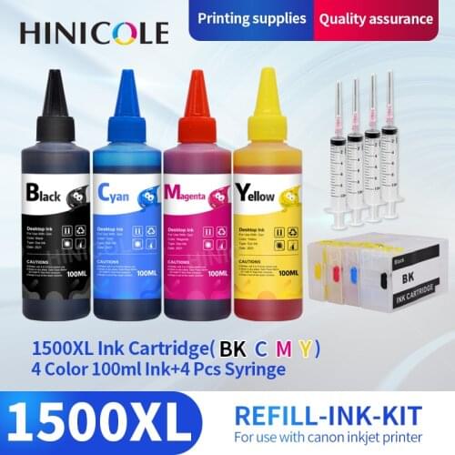 Hinicole 4 Color PGI 1500 XL Printer Ink Cartridges + 4×100ml Ink For Canon PGI1500 MAXIFY MB2050 MB2150 MB2350 MB2750 Printers