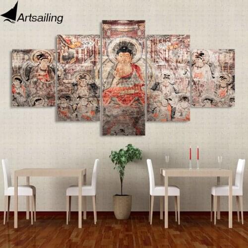 5 piece canvas painting buddhas group vintage prints HD posters wall art canvas painting for living room free shipping XA2171C