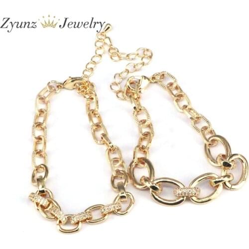 5PCS, Punk Link Chain Bracelet Gold Color Micro Pave CZ Bracelets Woman Girls Jewelry Gifts