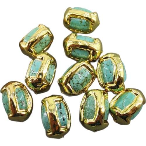 APDGG Wholesale 10 PCS Green Turquoise Gold Plated Beads Jewelry Findings Loose Beads For Women