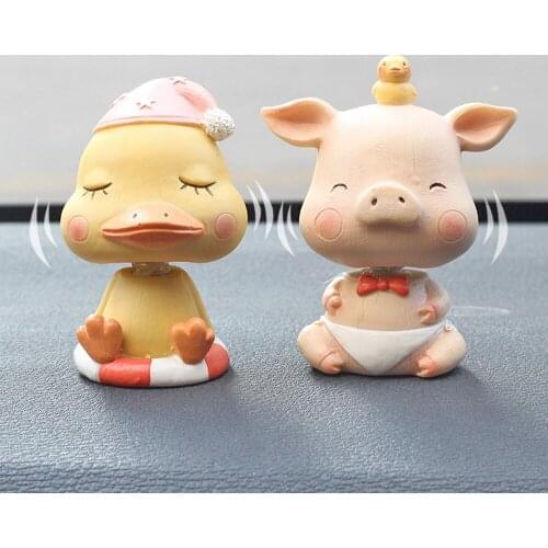 Car Ornament Swing Head Pig Duck Cartoon Toy Cartoon Decoration Automobiles Interior Dashboard Decoration Accessories Gifts