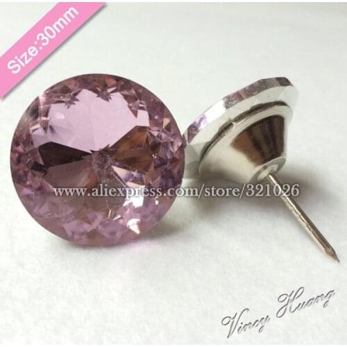 Free shipping 100PCS/LOT 30MM PINK COLOR Redbud Crystal Glass Tacks, Headboard Buttons, Sofa Crystal Tacks, Upholstery Buttons