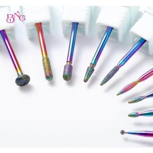 BNG Rainbow Diamond file Nail Drill Bit Cuticle Cleaner Cutter Electric Rotary Burr Salon Manicure Pedicure Remover