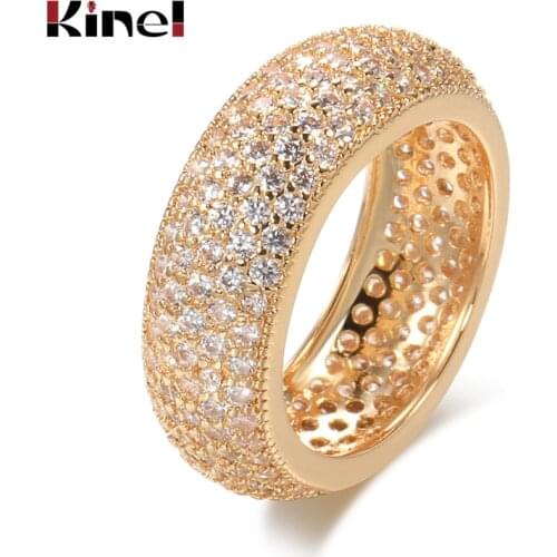 Kinel New Luxury 585 Rose Gold Big Width Ring Micro-wax Inlay White Natural Zircon Round Women Rings Fashion Wedding Jewelry