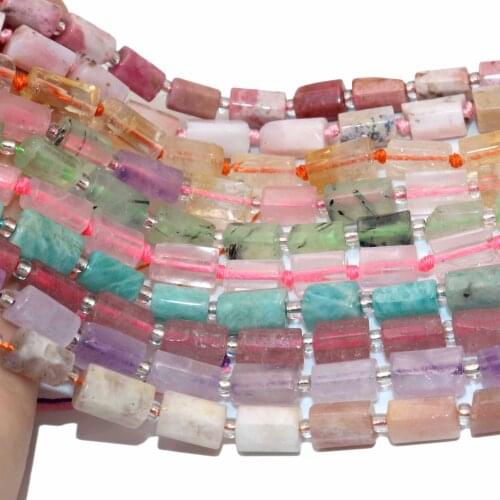 Natural Faceted Lapis Lazuli Quartz Apatite Stone Beads Cylinder Loose Spacer Beads For Jewelry Making DIY Bracelet 6x10mm