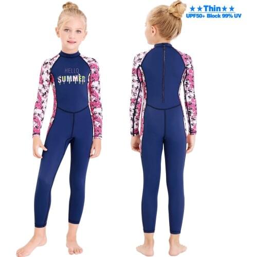 One-Piece Girls Wetsuits Kids Thin Quick Dry Neoprene Diving Suit Long Sleeves UV Protection Swimwears Child Swimsuit Snorkel