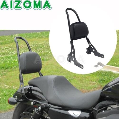 Black Motorcycle Rear Backrest Sissy Bar w/ Passenger Pad For Harley XL Sportster Iron 883 1200 SuperLow XL883L 2004-Later