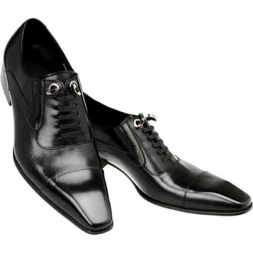 Christia Bella Square Toe Genuine Leather Male Brogue Shoes Business Formal Mens Big Size Oxfords Shoes Black Man Dress Shoes