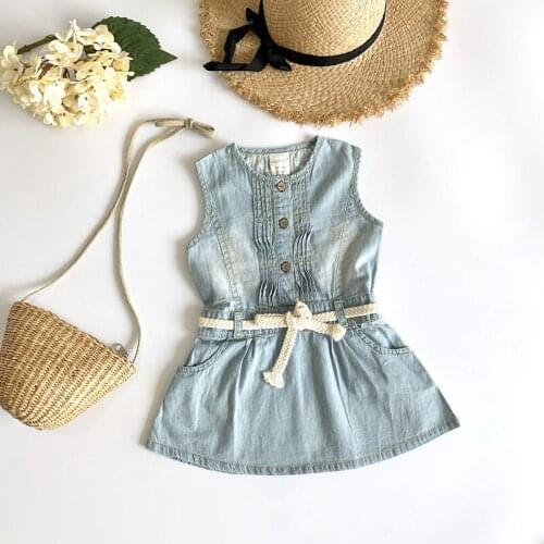 1-4Yrs girls denim dress summer sleeve kids dresses for girls clothing toddler cow boy vest dress with belt children costumes