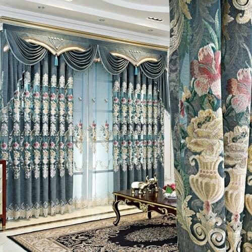 European Style Curtains for Living Room Bedroom Light Luxury Embroidered Chenille Curtains Tulle Finished Product Customization