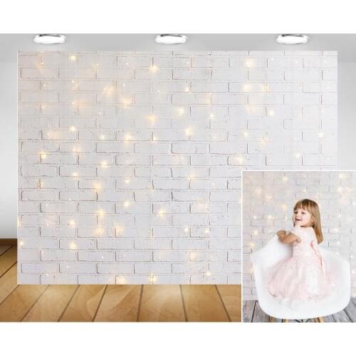 Photography White Brick Wall Background for Photocall Flashing Glitter Lights Children Baby Birthday Portrait Photo Backdrop