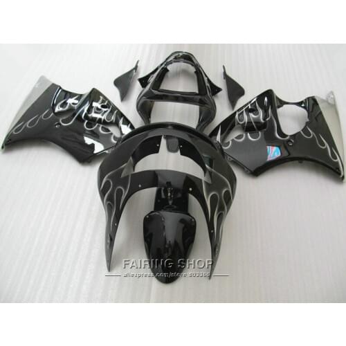 Free customize fairing kit For Kawasaki ZX6R 1998 1999 98 99 silver flames black ninja zx6r fairings set OI27