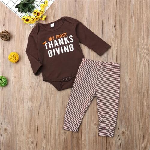 Boy Clothes Suits Cotton Thanksgiving Clothes Infant Baby Boy Girl Romper Bodysuit +Pants Outfit Costumes U3