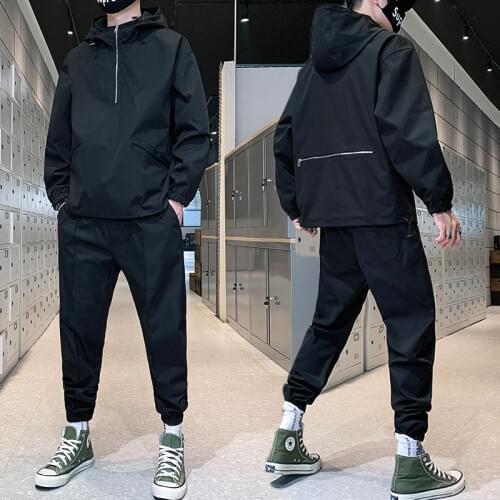 Tracksuit Mens Solid Sets Casual Sportswear Suit Spring Autumn Men Hip Hop Streetwear Zipper Hoodie+Pants Suit Dropshipping