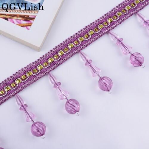 QGVLish 12M Crystal Beads Curtain Lace Trims DIY Sewing Sofa Stage Valance Curtain Accessories Lace Ribbon Belts Trim Home Decor