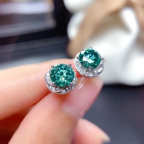 QTT Round Green Crystal Stud Earrings Silver Color Ear Studs Womens Fine Jewelry Mothers day Birthday Jewelry Gift