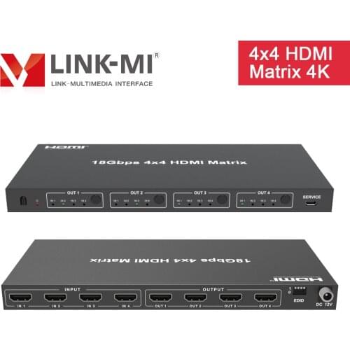 LINK-MI 18Gbps 4x4 HDMI Matrix 4K2K@60Hz 4:4:4 Downscaler 1080p 1x4 Splittter 4x1 Switch with EDID Management digital audio