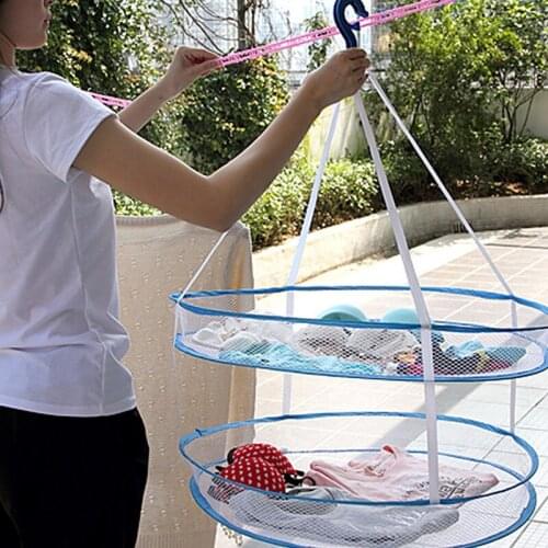 Multi-function Round Double Layer Hanging Organizers Creative Clothes Laundry Basket Dryer Folding Cloth Net Baskets Dryer