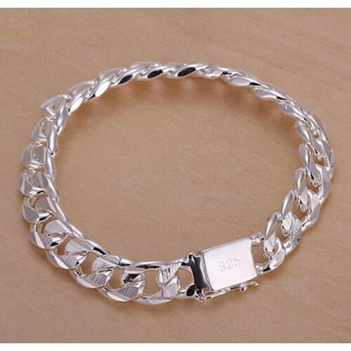 Mens Bracelets Silver Color Alloy Curb Cuban Link Chain For Men Women Simple Classic Jewelry